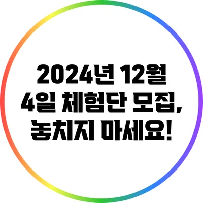 2024년 12월 4일 체험단 모집, 놓치지 마세요!