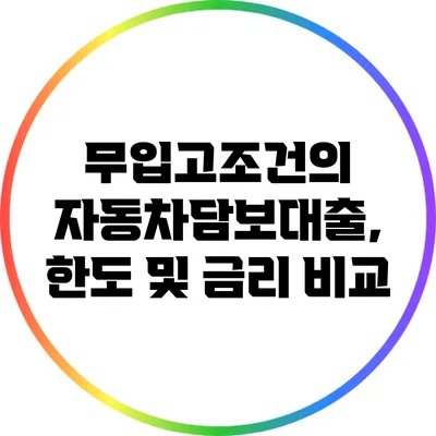 무입고조건의 자동차담보대출, 한도 및 금리 비교