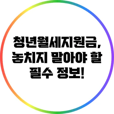 청년월세지원금, 놓치지 말아야 할 필수 정보!