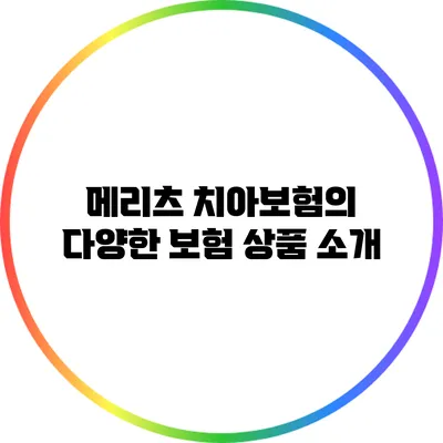 메리츠 치아보험의 다양한 보험 상품 소개