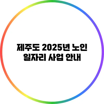 제주도 2025년 노인 일자리 사업 안내