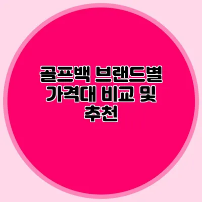 골프백 브랜드별 가격대 비교 및 추천