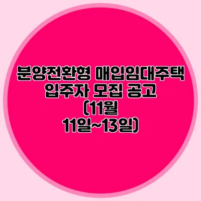 분양전환형 매입임대주택 입주자 모집 공고 (11월 11일~13일)
