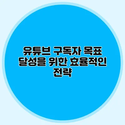 유튜브 구독자 목표 달성을 위한 효율적인 전략