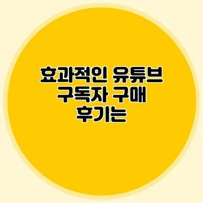 효과적인 유튜브 구독자 구매 후기는?